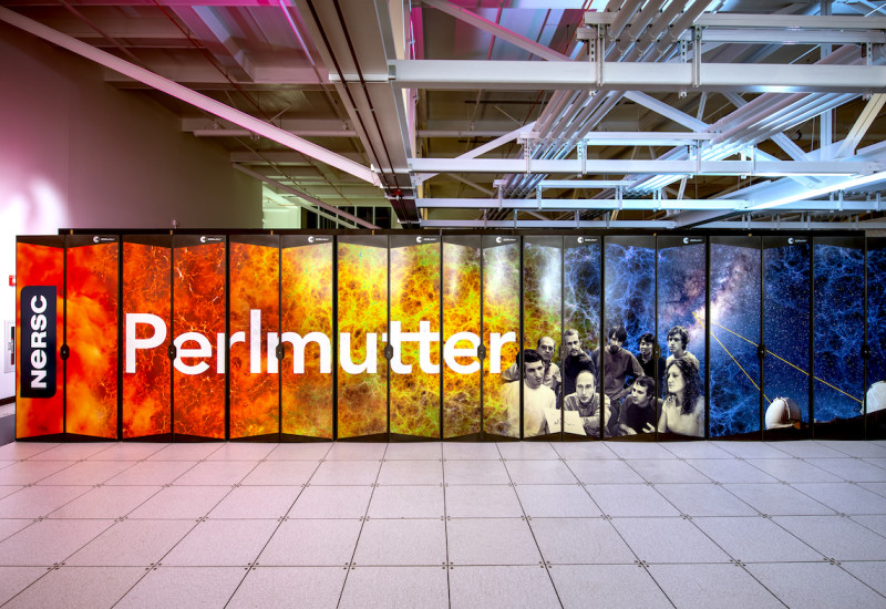 The colorful final panels on the exterior of the Perlmutter supercomputer photographed at the National Energy Research Scientific Computing Center.