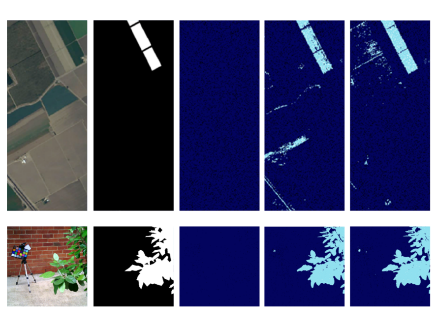 Two sets of sensor data images. The top row depicts crops from above while the bottom shows leaves.