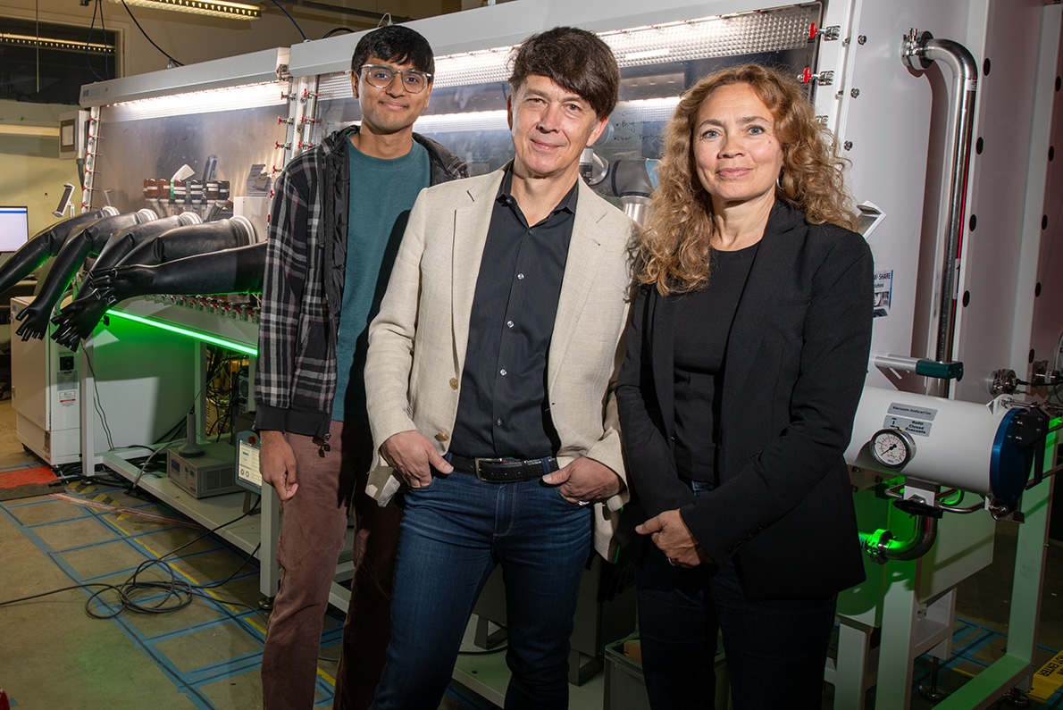 Three scientists at at the A-Lab facility
