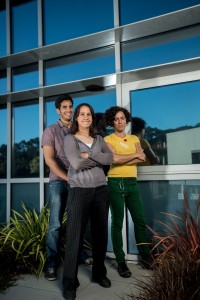 From left: Guillermo Garcia, Delia Milliron, and Anna Llordés created a new electrochromic material that can dynamically control transmission of both visible light and near-infrared light, enabling a new generation of smart windows. (Team member Jaume Gazquez not shown.)