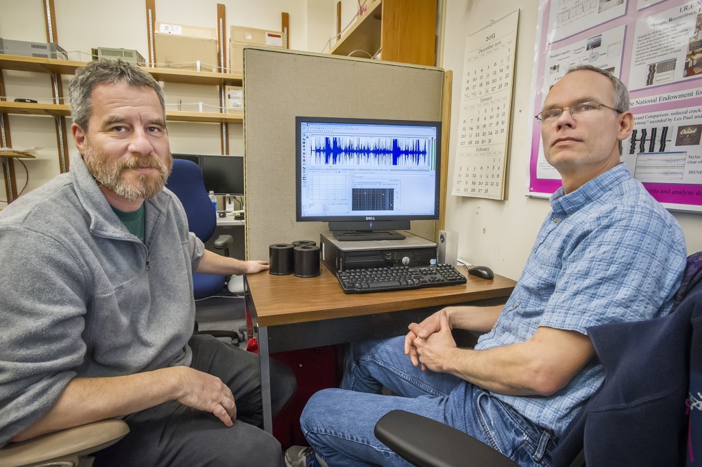 Carl Haber and Earl Cornell developed the technology that gave voice to Bell’s 128-year-old recording. (Credit: Roy Kaltschmidt)