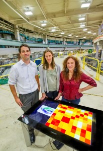 Greg Hura, Helen Budworth and Cynthia McMurray, shown here at the Advanced Light Source, developed a structural comparison map for SAXS imaging and tested it on a chemotherapeutic target protein. (Photo by Roy Kaltschmidt, Berkeley Lab)